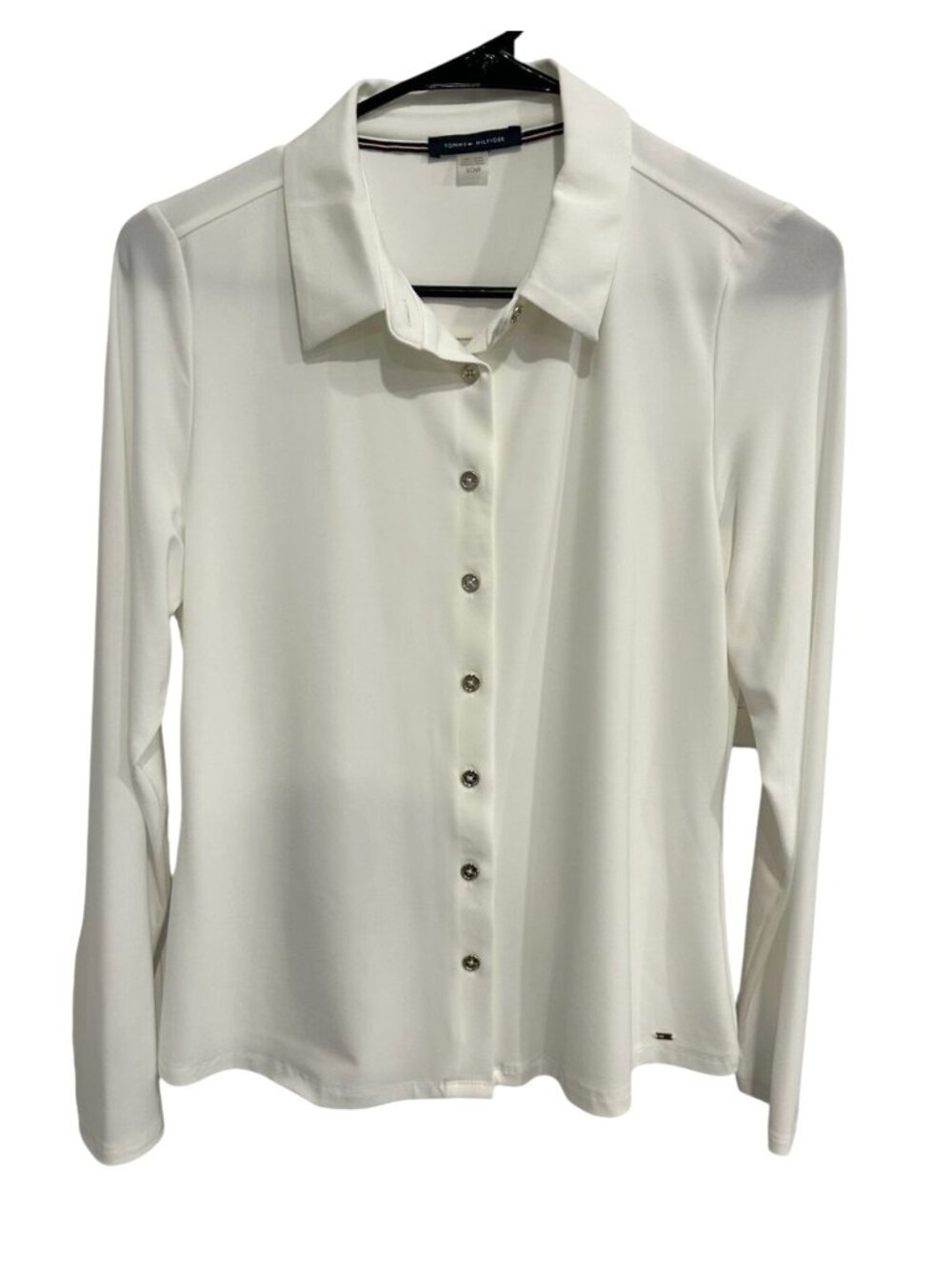 Tommy Hilfiger Small White Button Up Long Sleeve Blouse Preppy Collegiate
